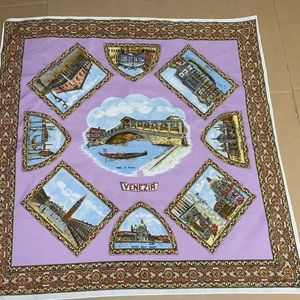 Vintage Souvenir Venezia Pink Purple Printed Scarf Pre-owned 26” Square